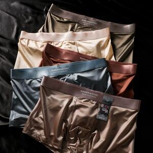 BIWEIER & STORY Men's Satin Boxer Briefs - Metallic Brown & Cream Set